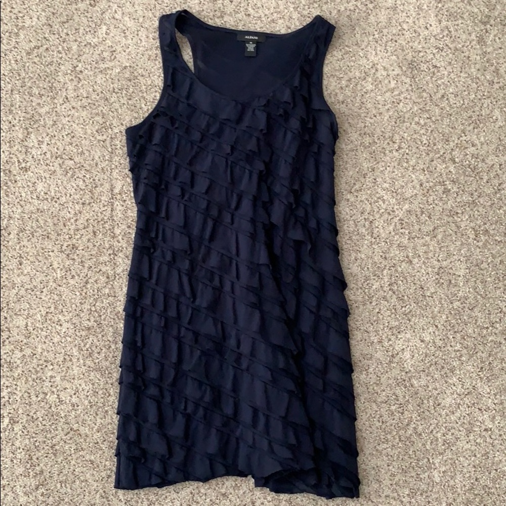 EUC Alfani Navy Ruffle Dress Size Medium